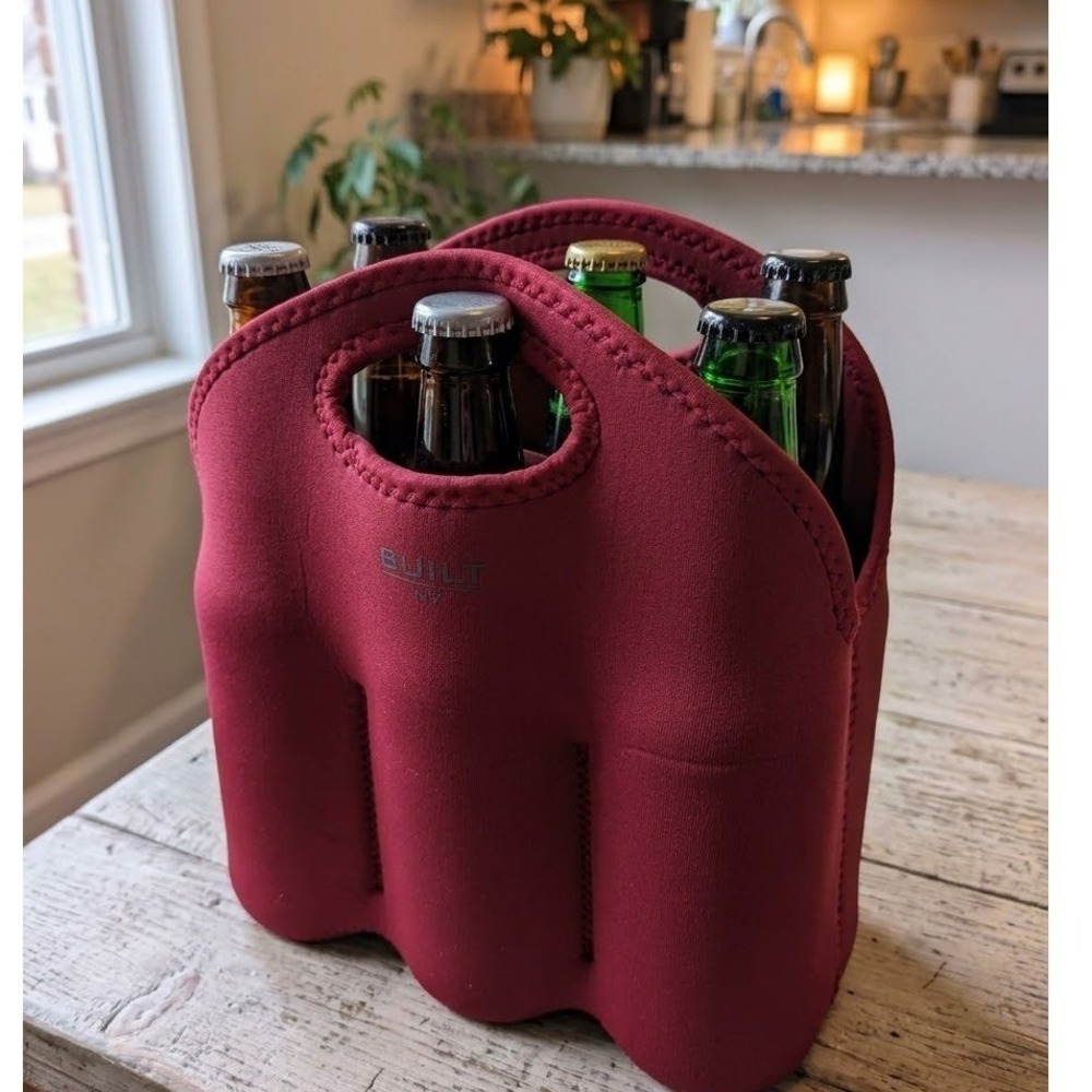 Built NY Neoprene 6-Pack Bottle Tote Insulated Beverage Carrier Burgundy Red